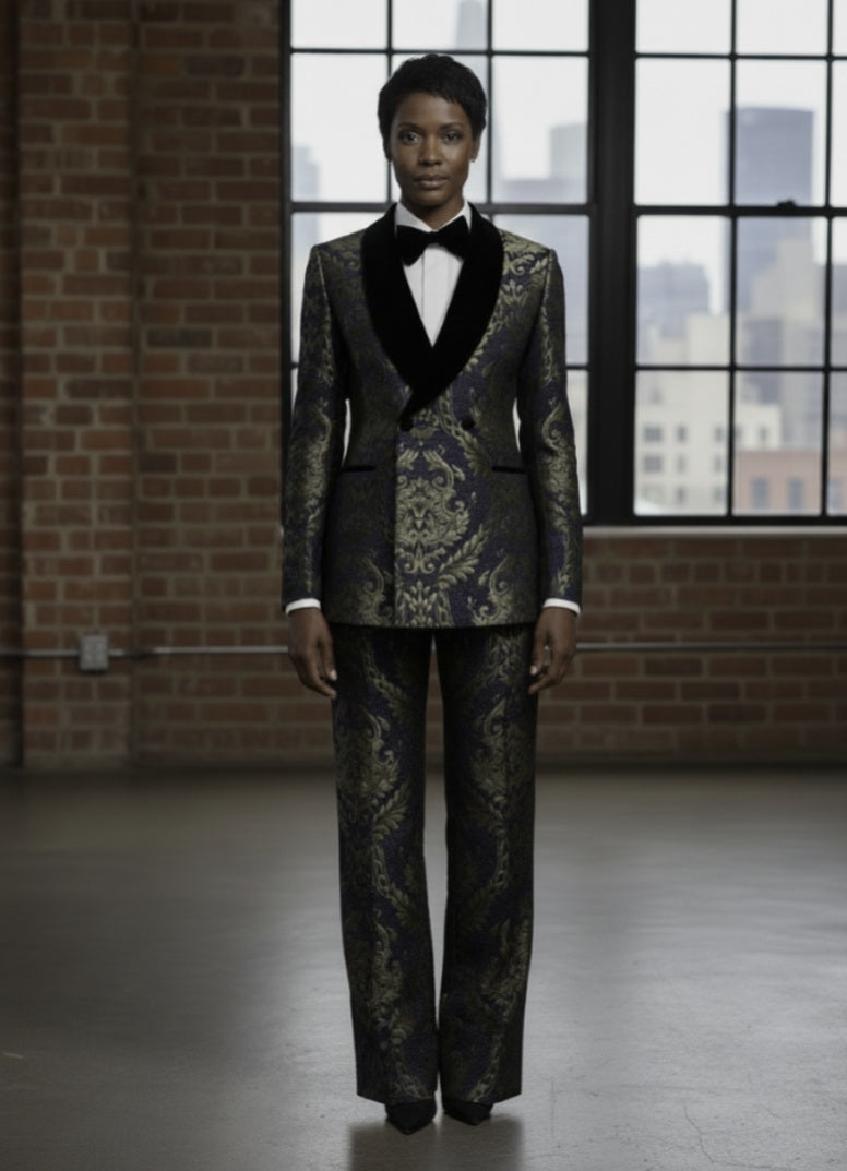 Women's Tuxedo Navy and Black Patterned Jacquard Jacket  / Style Number J39171/220