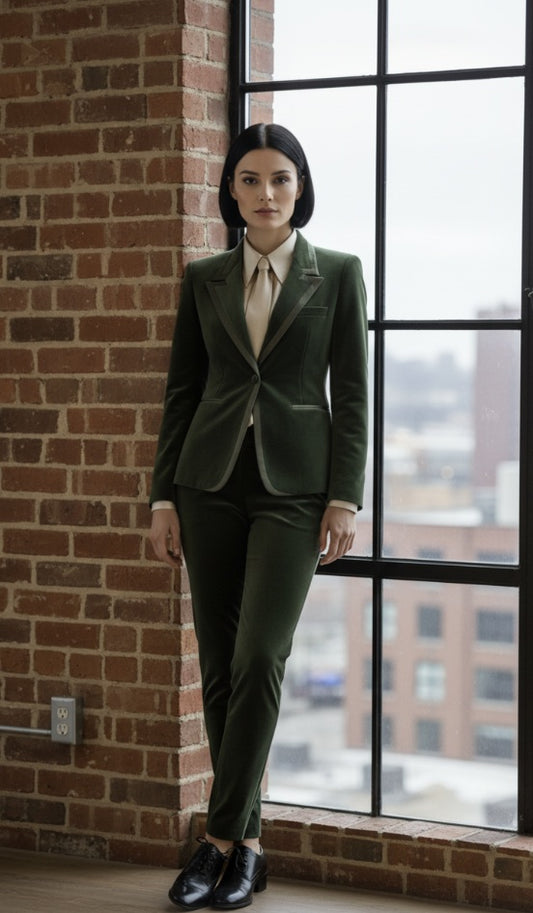 Olive Green Velvet Two Piece Women's Suit  / Style No DJJ0027