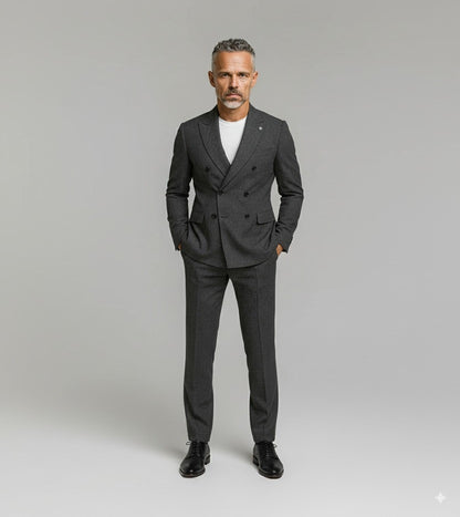 Dark Grey Textured Casual Double Breasted Jacket / Plus Matching Trousers Style No DBU5196