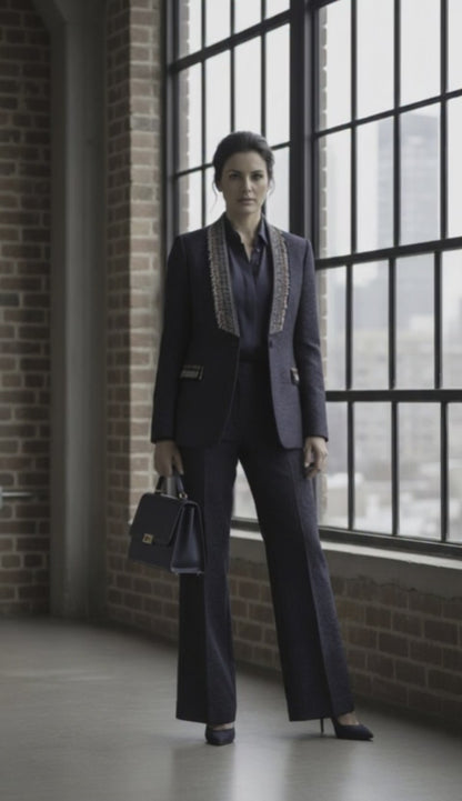 Women's Tuxedo Navy Patterned Jacquard Jacket / Style Number J39166/220