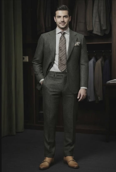 Green Flannel Single Breasted Jacket / Plus Green Flannel Matching Trousers