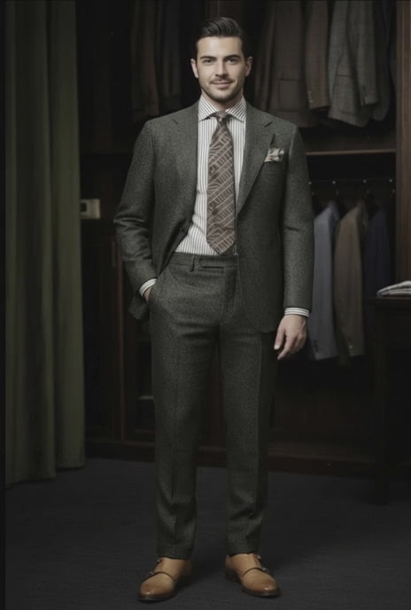 Green Flannel Single Breasted Jacket / Plus Green Flannel Matching Trousers