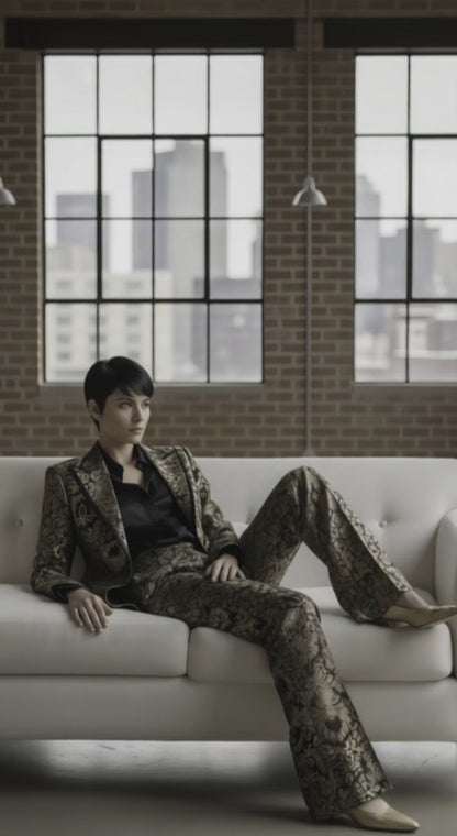 Women's Tuxedo Gold and Black Patterned Brocade Jacket / Style Number J39215/220