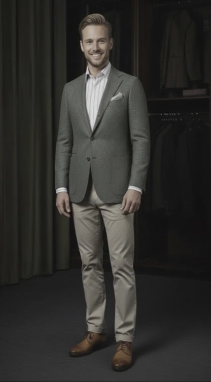 Green and Orange Check Single Breasted Jacket / Plus Ivory Trousers