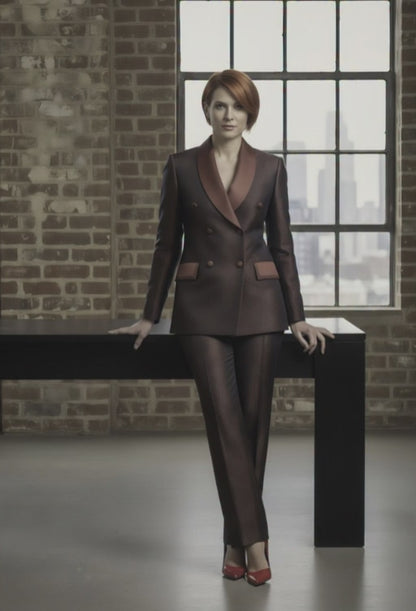 Women's Tuxedo Burgundy and Black Patterned Jacquard Jacket / Style Number J39181/220