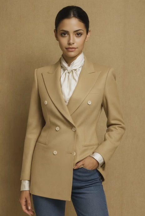 Tan Wool / Cashmere jacket Ladies Evening Wear with Custom Jeans 