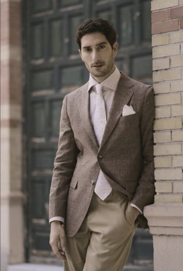 Italian Brown Linen & Cotton Jacket Plus Beige Chino Trousers