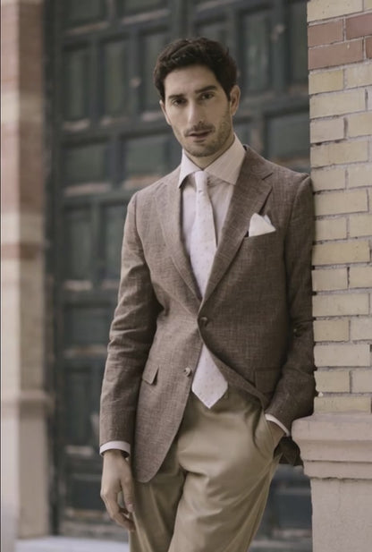 Italian Brown Linen & Cotton Jacket Plus Beige Chino Trousers