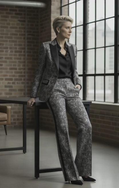 Women's Tuxedo Grey and Black Jacquard Jacket/  Style Number J39133/200