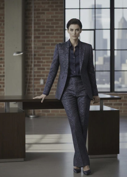 Women's Tuxedo Navy Brocade Jacket/  Style Number J39105/200