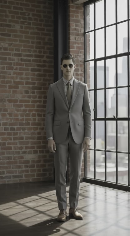 Grey Single Breasted / Two Piece Suit Italian Pure Wool