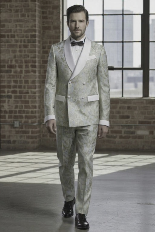 Tuxedo Sage and Gold Patterned Brocade Jacket