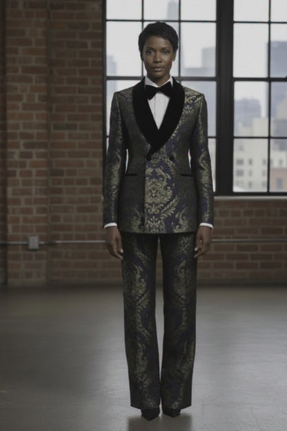 Women's Tuxedo Navy and Black Patterned Jacquard Jacket  / Style Number J39171/220