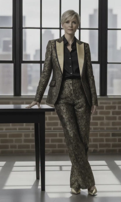 Women's Tuxedo Gold and Black Jacquard Jacket, Style Number J39122/200