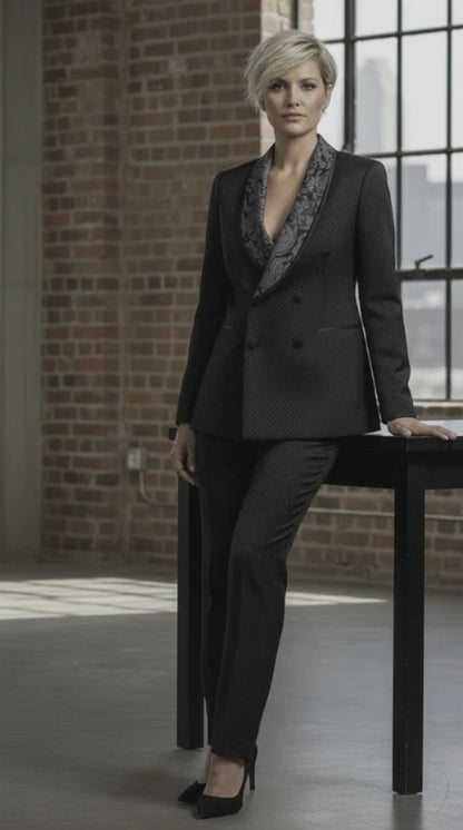 Women's Tuxedo Black Textured Jacquard Jacket  / Style Number J39160/200