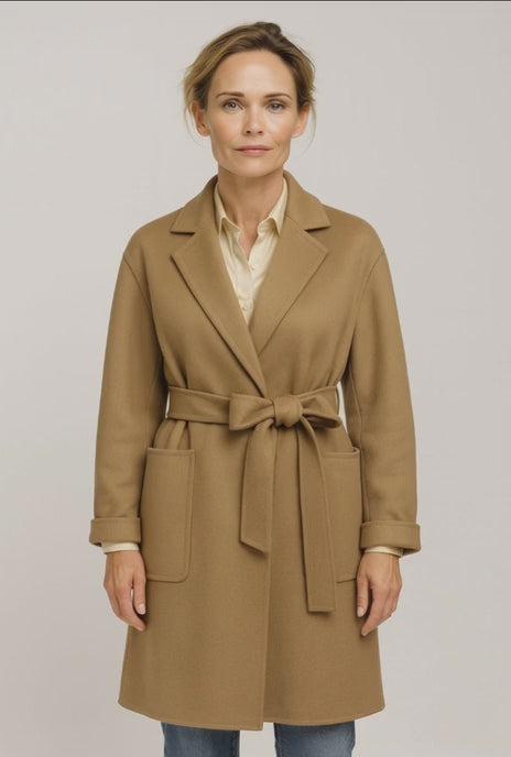 Brown Wool-Cashmere Double Breasted /Ladies Evening Coat 