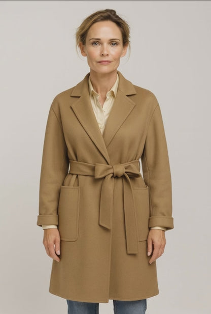 Brown Wool-Cashmere Double Breasted /Ladies Evening Coat 