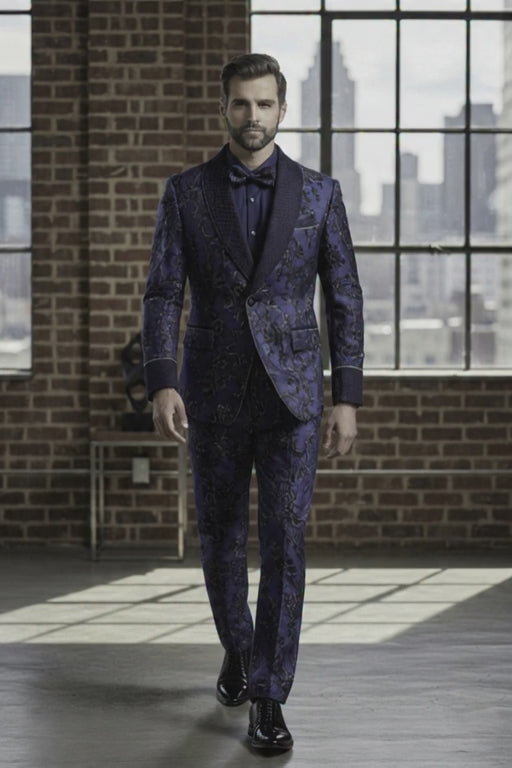 Tuxedo Navy and Blue Jacquard Patterned Jacket