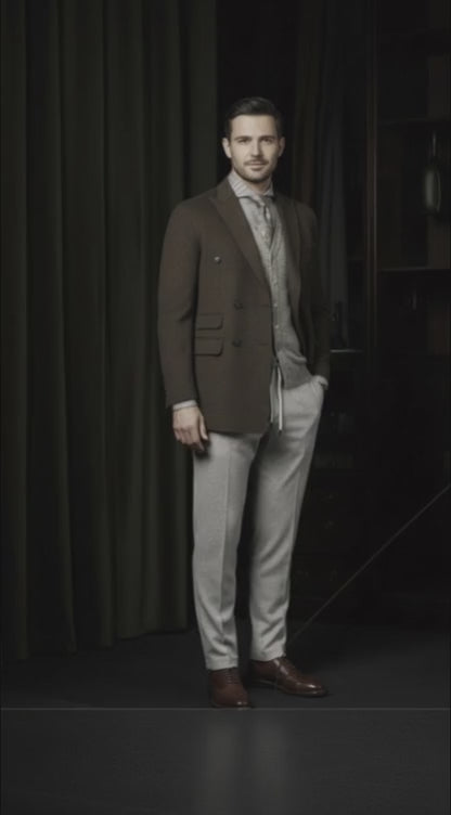 Brown Cashmere Wool and Silk Double Breasted Overcoat