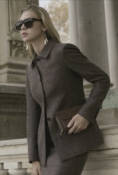 Italian Brown Single Breasted / Women's Two Piece Skirt Suit
