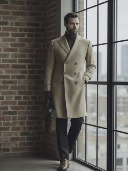 Camel Wool Double Breasted Overcoat Style