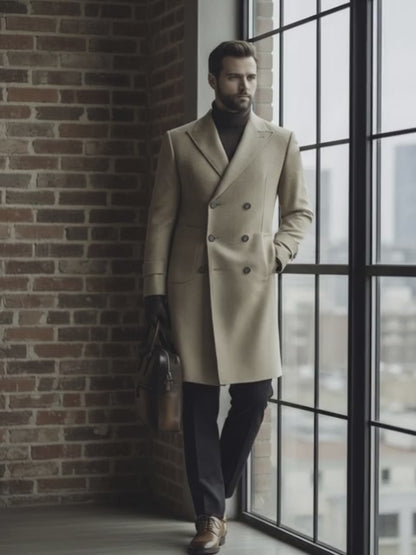 Camel Wool Double Breasted Overcoat Style