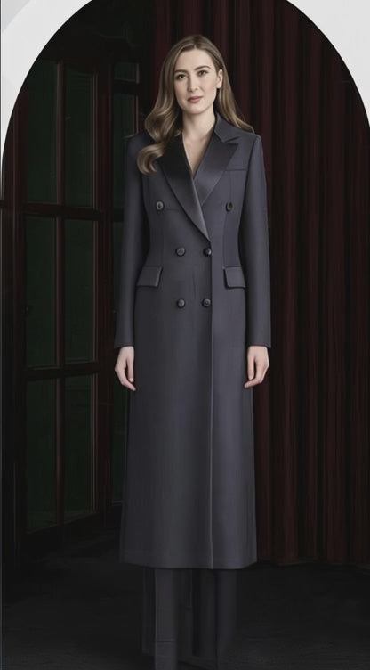 Black Twill Wool / Blend Ladies  Evening Coat