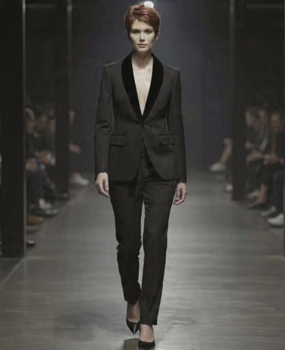 Women's Tuxedo Black Brocade Jacket / Style Number J39154/220