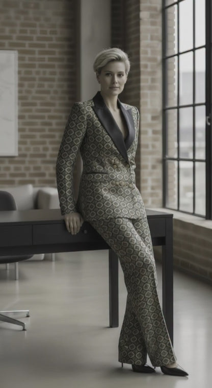 Women's Tuxedo Green and Black/ White Floral Brocade Jacket / Style Number J39221/220