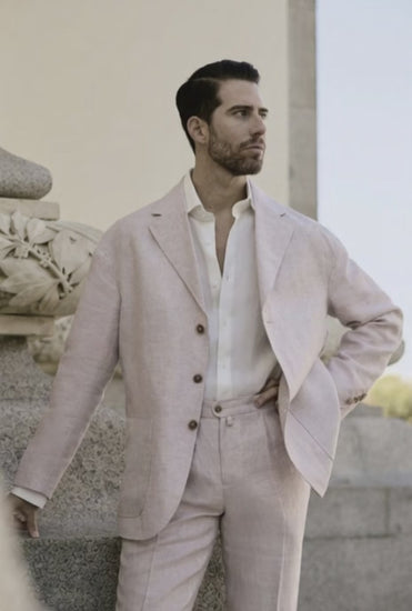 Italian Pink Linen Single Breasted Three Button Style Two Piece Suit