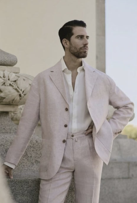 Italian Pink Linen Single Breasted Three Button Style Two Piece Suit