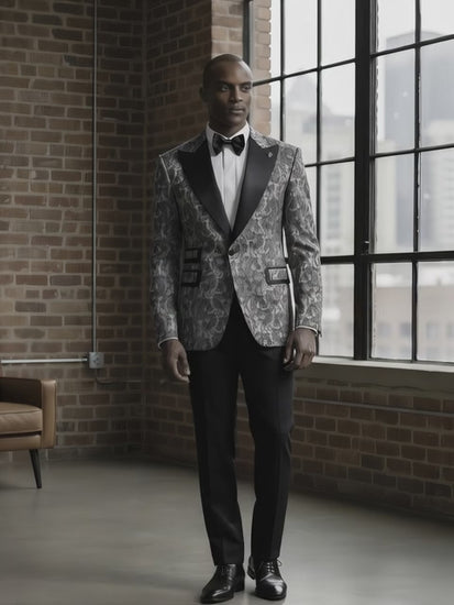 Tuxedo Grey and Black Jacquard Jacket