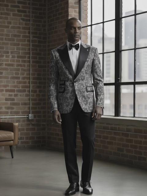 Tuxedo Grey and Black Jacquard Jacket