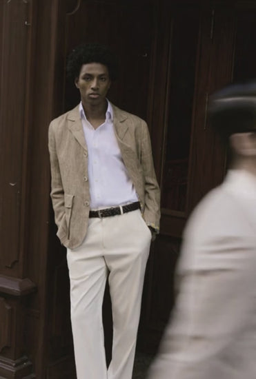 Italian Olive Linen Single Breasted Three Button Style Plus White Wool Trousers