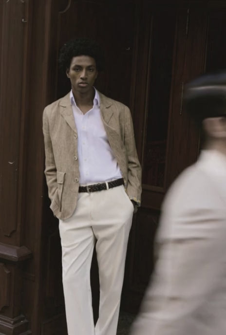Italian Olive Linen Single Breasted Three Button Style Plus White Wool Trousers