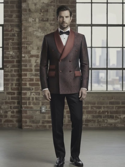 Tuxedo Burgundy and Black Patterned Jacquard Jacket