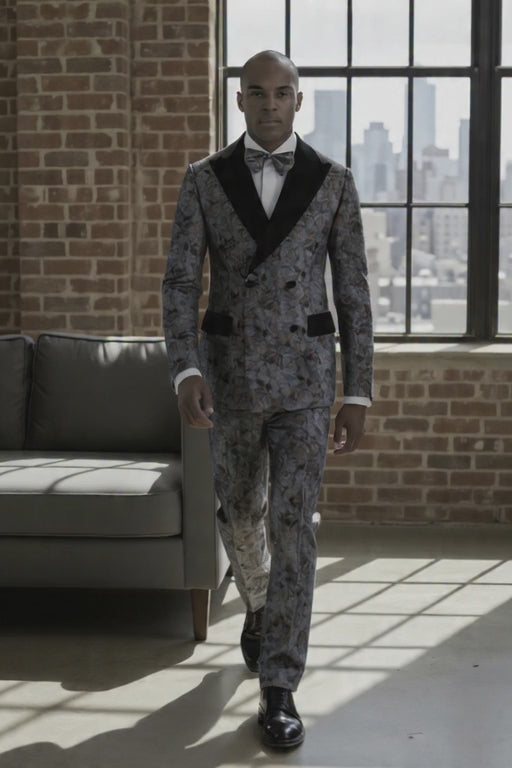 Tuxedo Sage Green/ Orange/ Teal / Grey Patterned Brocade