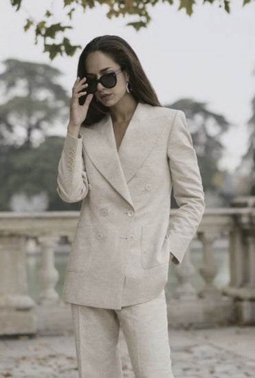 Womens Italian Stone Double Breasted Two Piece Suit
