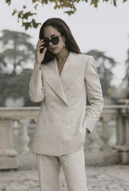 Womens Italian Stone Double Breasted Two Piece Suit