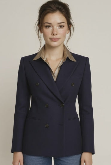 Navy Wool / Cashmere Two Piece Ladies Evening Suit 