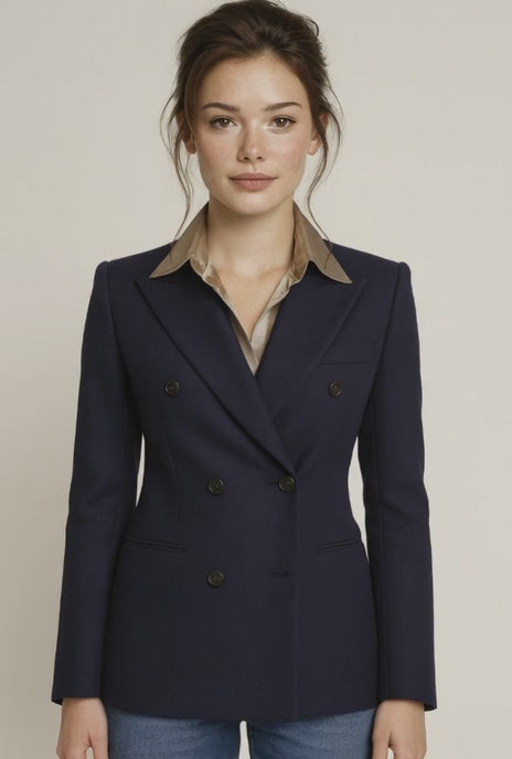 Navy Wool / Cashmere Two Piece Ladies Evening Suit 