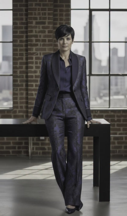 Women's Tuxedo Navy and Blue Jacquard Patterned Jacket /  Style Number J39131/220