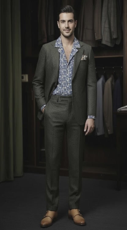 Green and Orange Striped Single Breasted Jacket / Green and Orange Striped Trousers