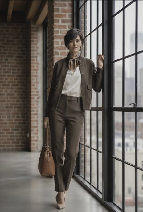 Ladies Brown/ Check Casual Jacket  / Brown Trousers 