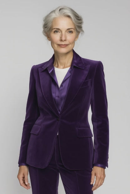 Purple Velvet Two Piece Ladies Suit