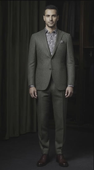 Green Herringbone Wool Single Breasted Jacket / Plus Matching Wool Trousers