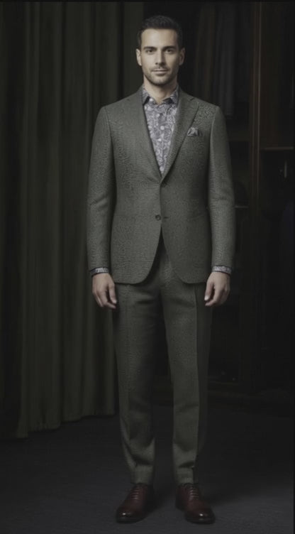 Green Herringbone Wool Single Breasted Jacket / Plus Matching Wool Trousers
