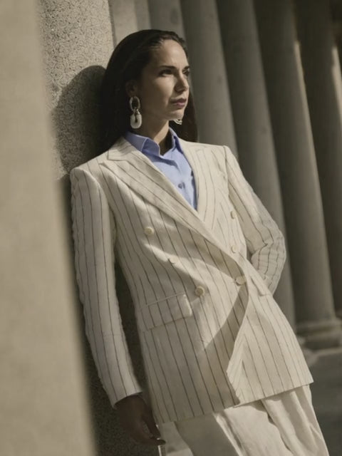 Italian White & Black Stripe Double Breasted / Women's Two Piece Suit