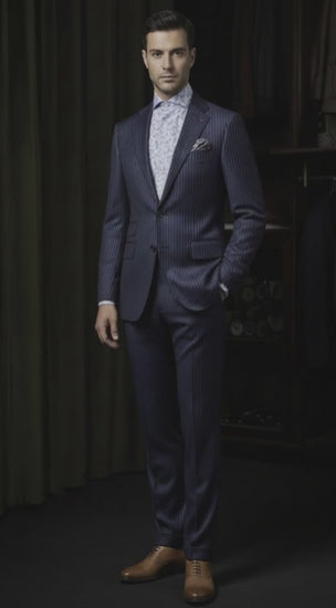 Navy Pinstripe Single Breasted Jacket / Plus Navy Pinstripe Trousers