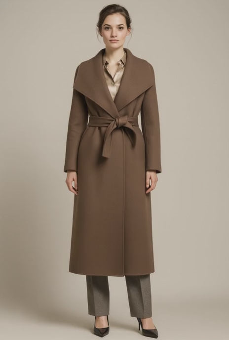 Ladies Dark Brown Wool-Cashmere Double Breasted /Ladies Evening Coat
